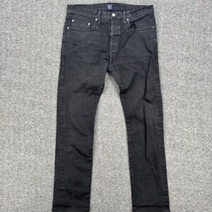 Gap Denim Mens Slim Fit Jeans 34x30 Washed Black Button Fly 5-Pocket Denim Pants